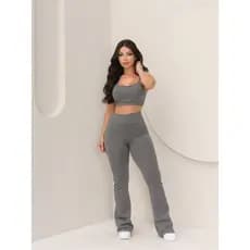 Conjunto Feminina Top Legging Flare Fitness Bailarina Academia Top Legging Flare Suplex Zero Transparência premiun