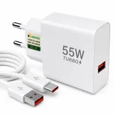 Carregador rápido de 55W com 6A USB C cabo 1M Turbo Charge Turbo Power Cabo USB + Cabo Tipo C