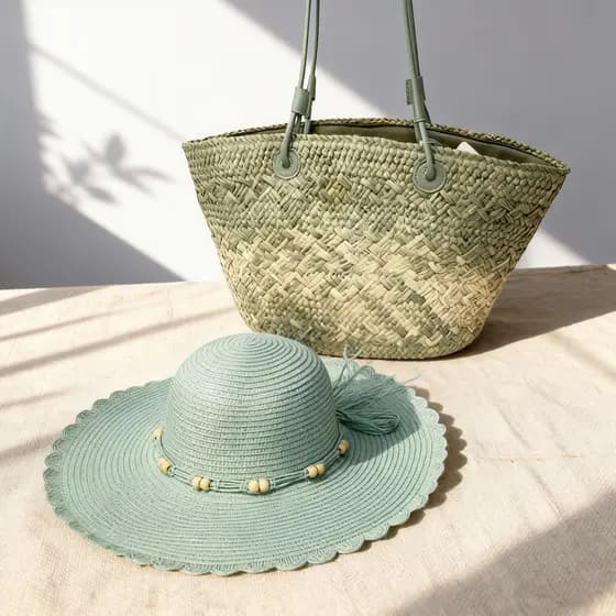 Kit Praia Feminino Bolsa de Palha + Chapéu | Verão Leve Estilo Boho Chic | Conjunto Praia Verão Casual Elegante