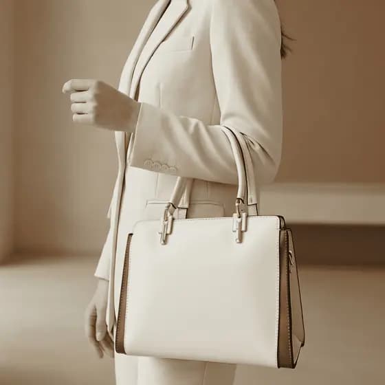 Bolsa Feminina Elegante Estruturada Bege com Detalhe Marrom Bolsa Executiva 2 em 1 de Mão e Ombro para Trabalho YH-6629#