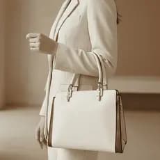 Bolsa Feminina Elegante Estruturada Bege com Detalhe Marrom Bolsa Executiva 2 em 1 de Mão e Ombro para Trabalho YH-6629#