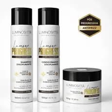 Kit Luminositta Pós Progressiva Antifrizz Shampoo + Condicionador + Máscara Hidratante 300ml+ Brinde | Sem Frizz