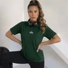 T-Shirt Feminina Fitness Yoga Camiseta Estilosa Estampada Tendência 100% Algodão Envio Imediato