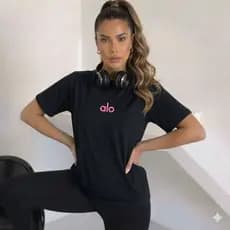 T-Shirt Feminina Fitness Yoga Camiseta Estilosa Tendência Estampada 100% Algodão Envio Imediato