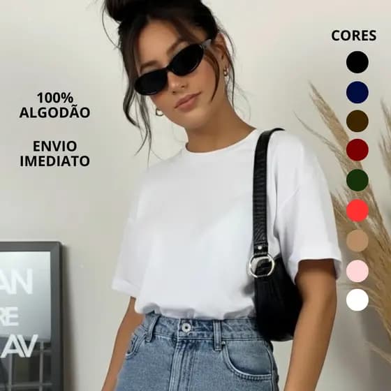 Camiseta T Shirt Feminina 100% Algodão Estilosa Básica Lisa Sem Estampa Várias Cores Promoção Envio Imediato