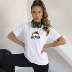 T-Shirt Feminina Fitness Hello Kit Camiseta Estilosa Academia 100% Algodão Envio Imediato