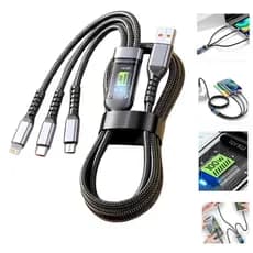 Cabo de dados três em um cabo de carregamento 3 em 1 Led ultrarrápido para V8 Micro USB Tipo C  Lightning 1.2m 6A  Rápid