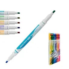 Caneta Marca Texto Ponta Dupla 6 Cores Neon + 6 Cores Pastel