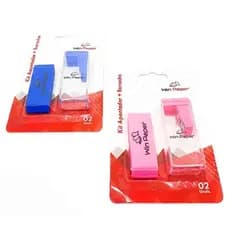 KIT Apontador c/ Depósito + Borracha - 2 pçs - WIN PAPER (Azul ou Rosa)