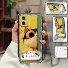 Design De Moda Capa Macia De Telefone Para MOTO G73 5G Espelho De Maquiagem Bolsa Fofa Suporte De Pelúcia Durável Envolt