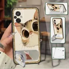 Capa De Telefone De Silicone Fofa Para Redmi 11 Prime 4G Pelúcia 3D Durável Design De Moda Espelho De Maquiagem Suporte