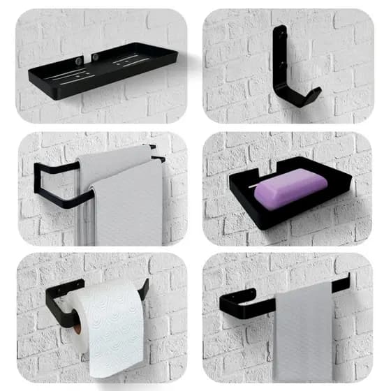 Acessórios P/ Banheiro Completo 6 Peças Toalheiro Duplo 60cm