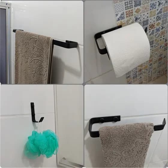 Acessórios P/ Banheiro 4 Peças Preto Fosco Supremo Aluminio