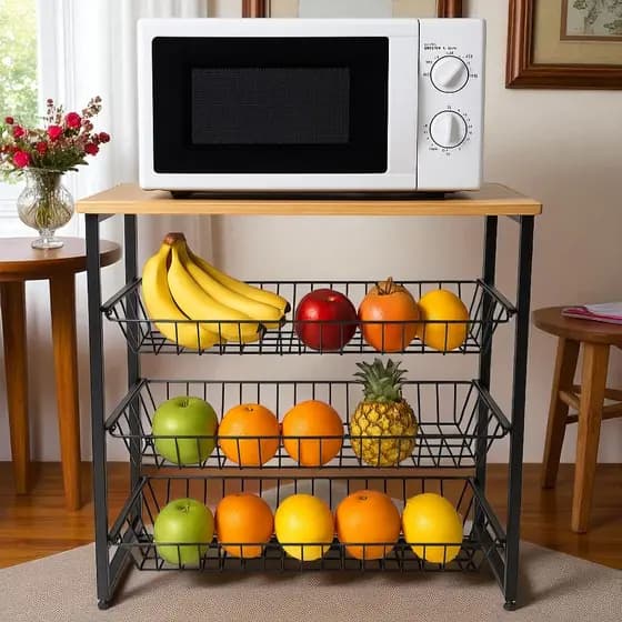 Fruteira Suporte Organizador Resistente Para Microondas 3 Cestos