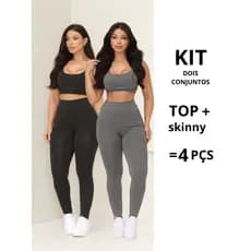 kit 2 Conjunto Fitness Feminino Top e Calça Sports Treino Perfeito Tecido Premium