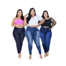 Kit 3 Calças Jeans Feminina Plus Size Feminina Com Lycra Cintura Alta