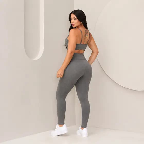 Conjunto  Fitness Calça Legging Cintura Alta E Top Sem Bojo Suplex