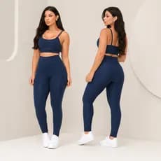 Conjunto Academia Feminino Fitness Azul Marinho Top e Calça Zero Transparência