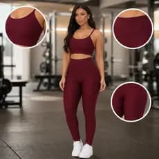 Conjunto Academia Fitness Feminino Vinho Top e Calça Legging Tecido Zero Transparência