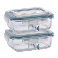 Kit 2 Pote Hemertico Vidro Com Divisoria Mantimentos -1040ml