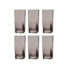 6 Copos Texas Quadrado Vidro Cinza Mesa Posta Chique 320ml