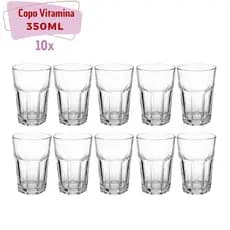 Kit 10 Copo de Vidro resistente 350ml transparente Vitaminas