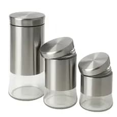 Conjunto de Potes Herméticos de Vidro com Tampa Inox Organizador Cozinha