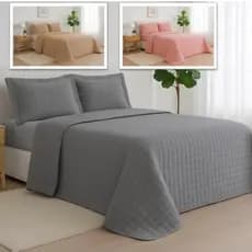Kit Colcha Cobre Leito Dupla Face 400 Fios 03 Peças Com Porta Travesseiro Colcha Casal Queen ATHENAS