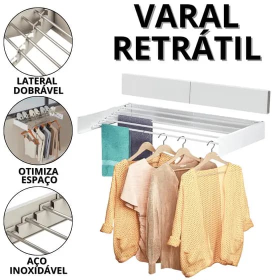 Varal De Roupa Retrátil De Parede Estendedor De Roupas Varol Retratil Varal Dobrável Recolhível