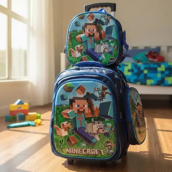 Kit Mochila de rodinhas Escolar Infantil Com Estampa videogame