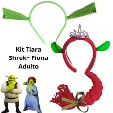 Kit Tiara Shrek adulto + Tiara Fiona Adulto – Fantasia Sherek Casal  -  Kit  arco Shrek + Fiona
