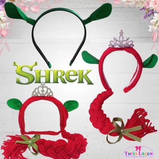 Kit tiara Shrek + Tiara Fiona Sherek + Faixinha Princesa Fiona