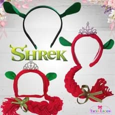 Kit tiara Shrek + Tiara Fiona Sherek + Faixinha Princesa Fiona