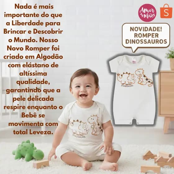 Macacão Romper Roupa Bebê Infantil Macaquinho Menino ou Menina Algodão P ao 1 ano