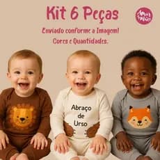 kit 6,8,10  peças  calça mijão e body manga longa infantil bebe masculino, Roupa para Bebe Algodão