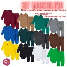 Kit 3 Conjuntos Canelado Body Bebê Manga Longa Calça Mijão Menino Menina P ao GG