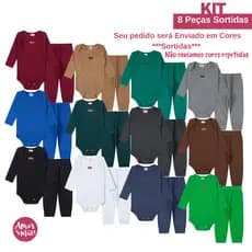 Kit 8 Peças Canelado Algodão Body Bebê Roupas de Bebê Manga Longa Calça Mijão Menino Menina P M G GG