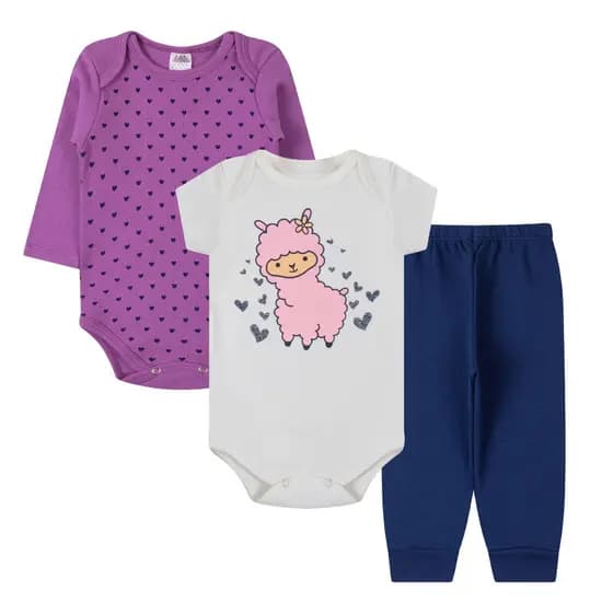 kit body  algodão infantil  Bebê 3 peças manga curta longa calça Mijão P M G GG