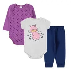 kit body infantil Bebê 3 peças manga curta longa calça P ao GG