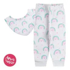 Conjunto Bebê Menina Calça Mijão com Babador Algodão