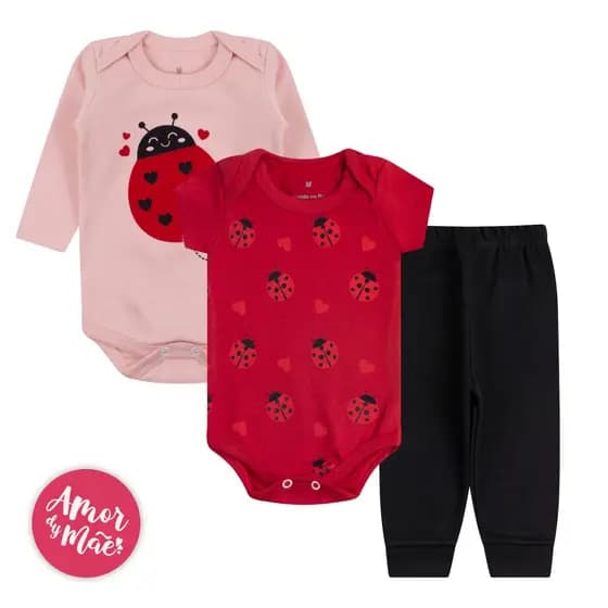 kit 3 peças body bebê manga curta longa calça menina Feminino P ao GG