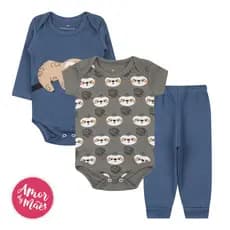 kit body infantil Bebê 3 peças manga curta longa calça P ao GG algodão