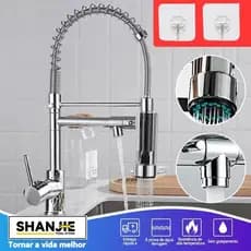 Torneira Cozinha Gourmet Monocomando Com Spray Extensor Prata  superior Tubo de água flexível para ajustar