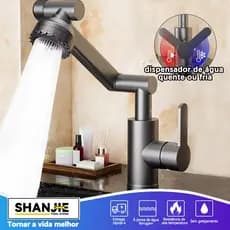 Torneira Banheiro Rotativa 360 Monocomando Lavabo Luxo  Preto Água quente e fria