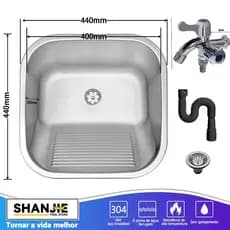 Tanque Inox Lavanderia44x44 Com Válvula Aço Inox Brinovar