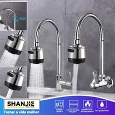 Torneira Gourmet Cozinha Bancada Mesa Pia Cano Inox Flexível 1/4 de volta Saída de água dois modos  Rotação 360°