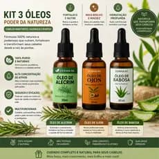 Kit 3 Óleos Vegetais 100% Puro – Babosa, Ojon e Alecrim | Crescimento, Hidratação e Restauração Capilar
