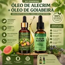 Óleo de Alecrim + Óleo de Goiabeira 100% Natural – Crescimento Capilar, Anti Queda, Fortalecimento e Brilho Intenso