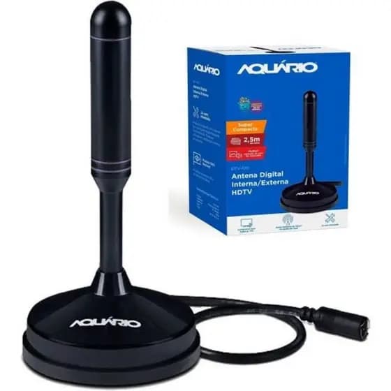 Aquario DTV-100 - Antena Interna TV Digital HDTV Cabo com CoAquario DTV-100 - Antena Interna TV Digital HDTV Cabo com Conector F Macho, Pretonector F Macho, Preto