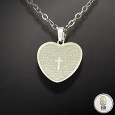 Corrente Colar Pai Nosso Pingente Coração 2,5cm 50cm 3mm Fé Devocional Religião Presente Proteção